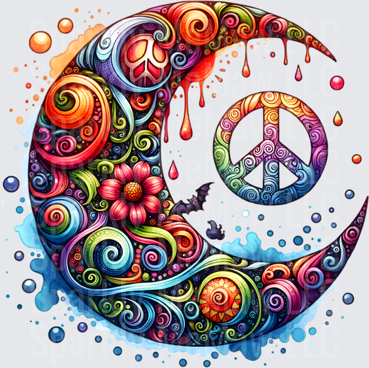 Psychedelic Whale with Peace Sign Swirl Pattern DTF Transfer for Fabric
