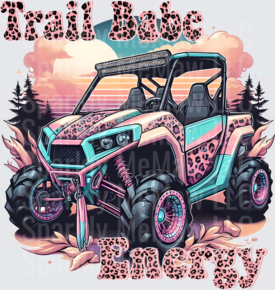 Pink Leopard Print UTV Side by Side Trail Babe Off Road Vehicle UV DTF Decal