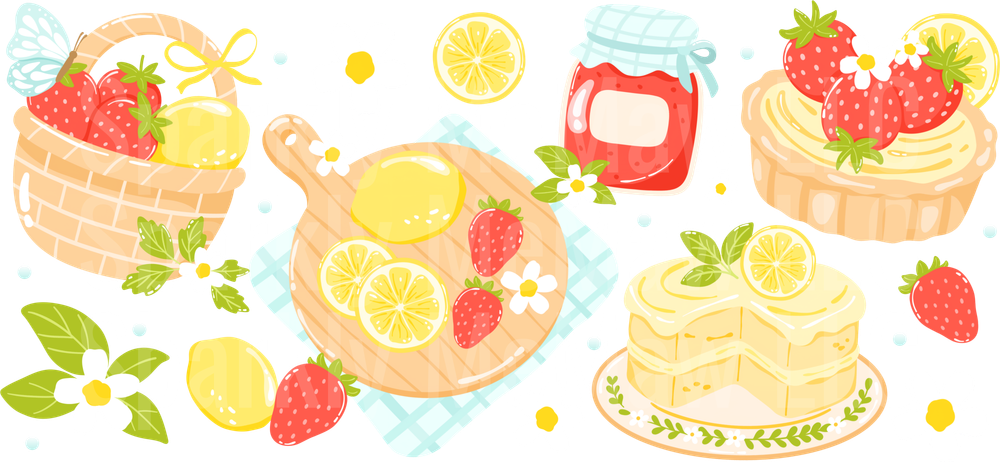 Sweet Strawberry Lemon Desserts and Pastries UV DTF Wrap