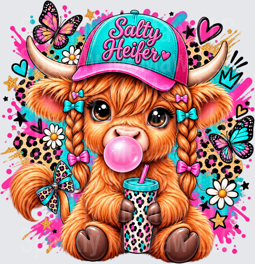 Salty Heifer Highland Cow UV DTF Decal