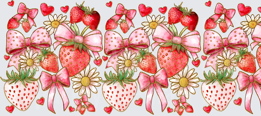 Sweet Strawberries with Pink Bows and Daisies Pattern UV DTF 16 oz Wrap