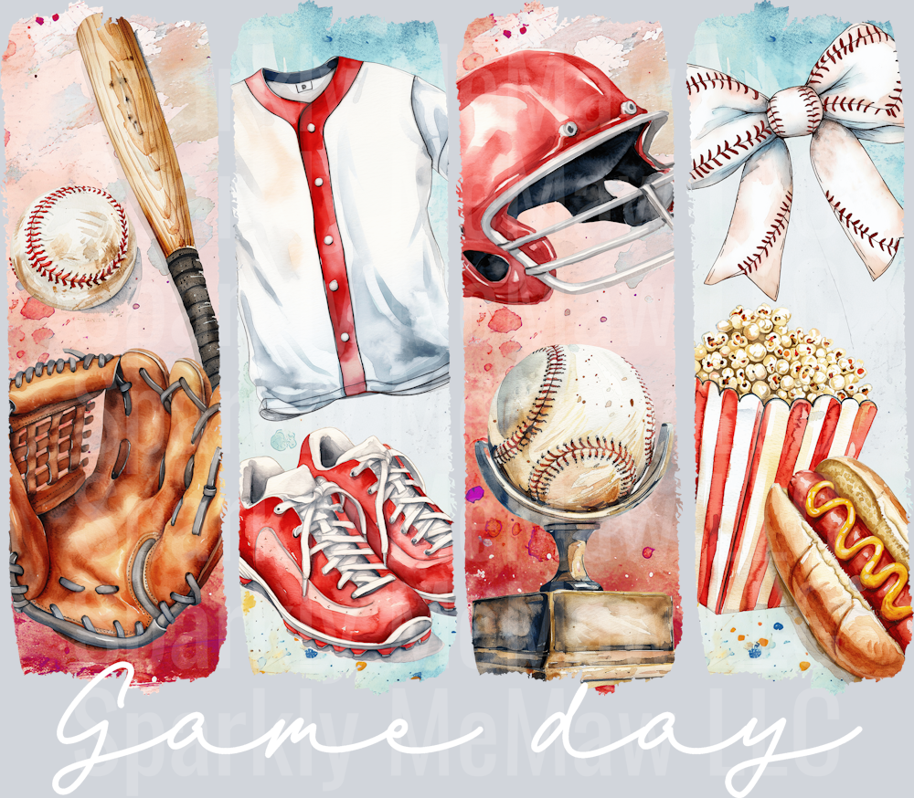 Game Day Baseball Brushstrokes White  UV DTF Decal