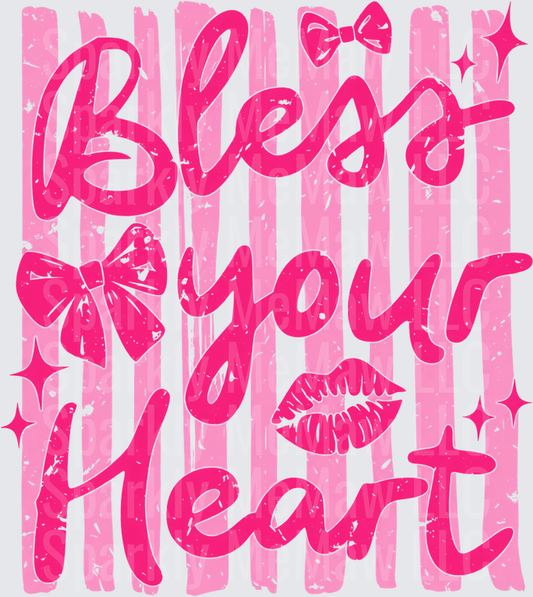 Bless Your Heart Pink Bow UV DTF Decal