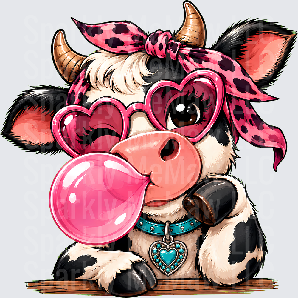 Cute Cow Blowing Bubble Gum UV DTF Decal