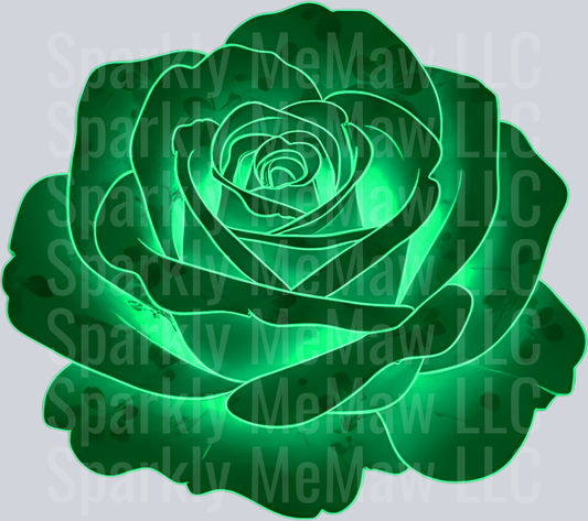 Glowing Emerald Green Rose with Neon Light Effect UV DTF Decal