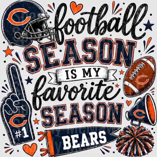 Chicago Bears Football Season Is My Favorite Season Fan Gear Collage DTF Transfer for Fabrics