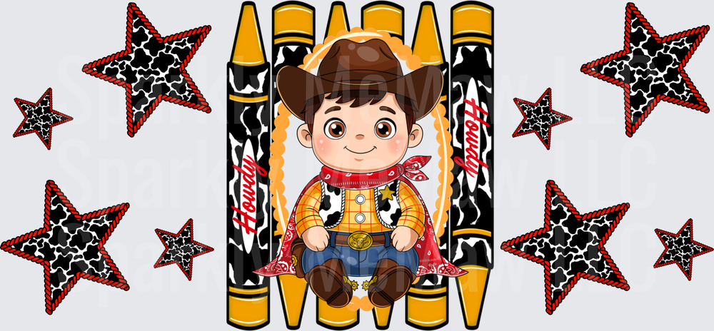 Cute Baby Woody Howdy Crayons UV DTF Wrap