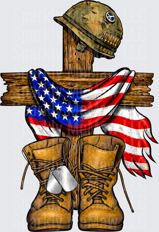Fallen Soldier Military Memorial Cross DTF Transfer for Fabrics