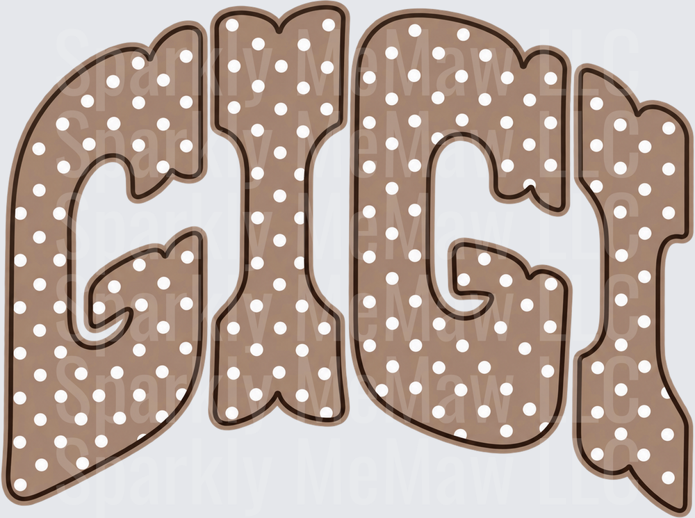 GiGi Polka Dot Brown Letters UV DTF Decal