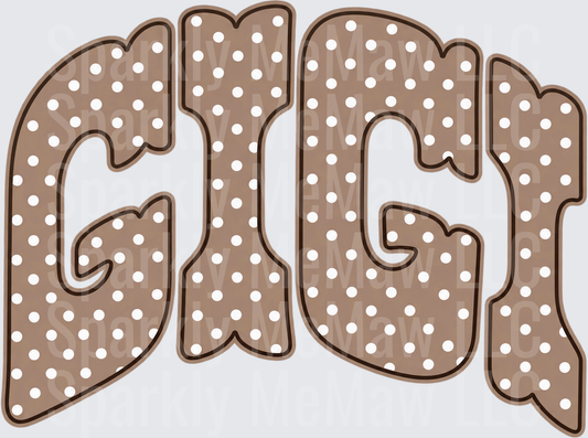GiGi Polka Dot Brown Letters UV DTF Decal