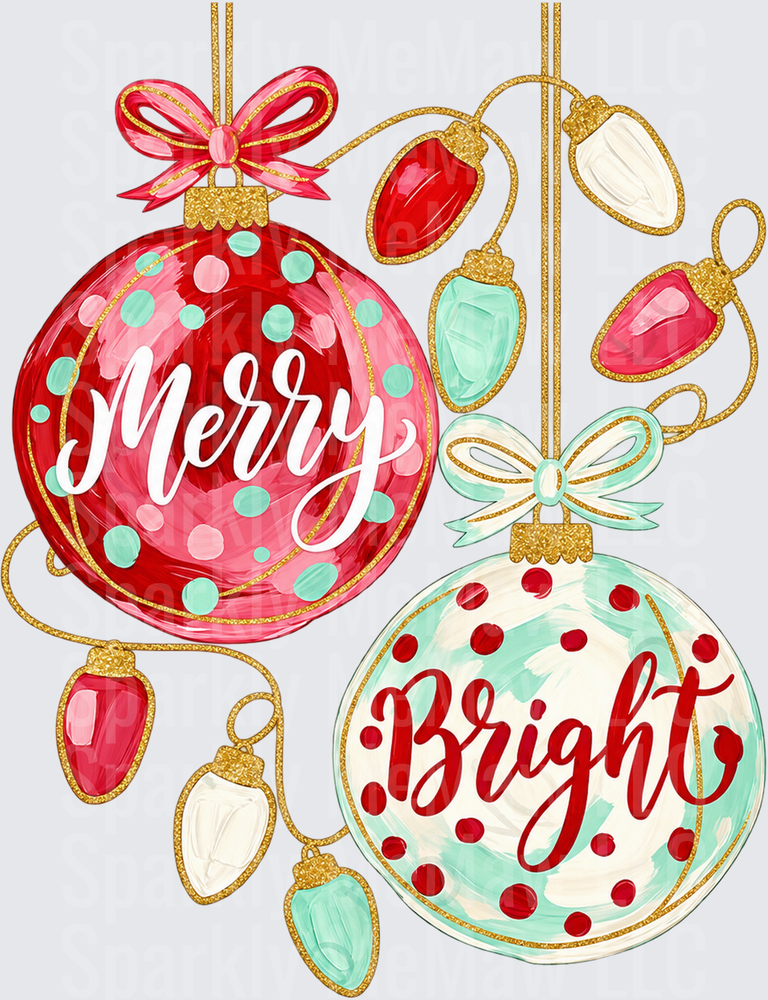 Merry & Bright Ornaments this is a UV DTF DECAL (HARD SMOOTH SURFACE)