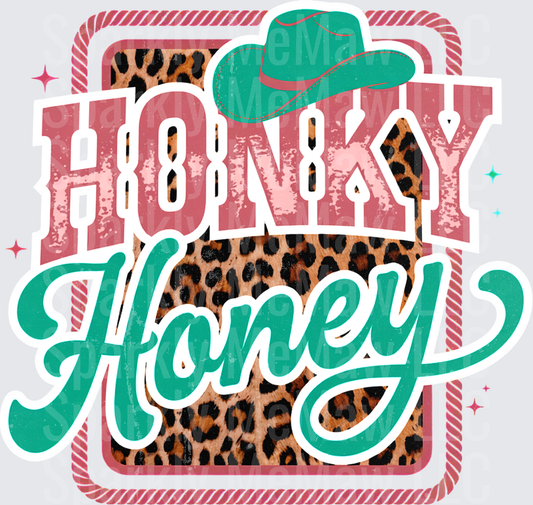 Honky Honey Leopard Print Teal Cowboy Hat Western Country DTF Transfer for Fabric