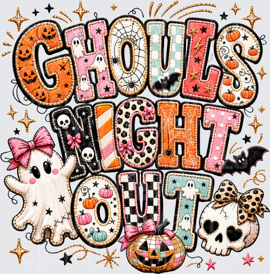 Ghouls Night Out Halloween Embroidery Patch Style Cute Ghost Skull Pumpkin UV DTF Decal