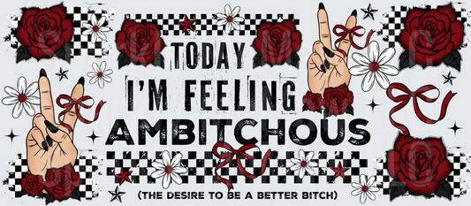 Today I'm Feeling Ambitious Peace Sign Hands with Red Roses Checkered Pattern