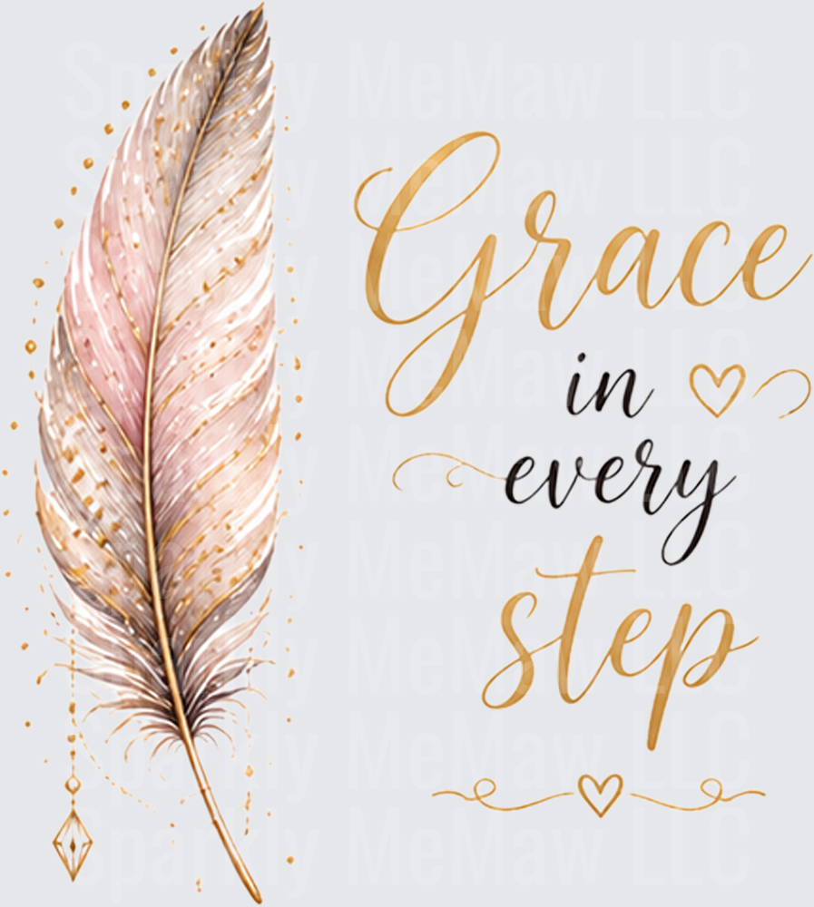 Grace in Every Step Watercolor Feather with Heart UV DTF Decal