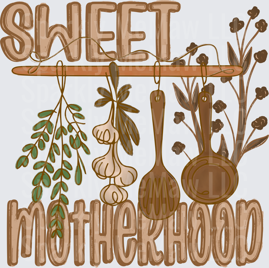 Sweet Motherhood Kitchen Rack with Hanging Garlic Herbs Wooden Spoon and Measuring Cup Boho Floral UV DTF Decal