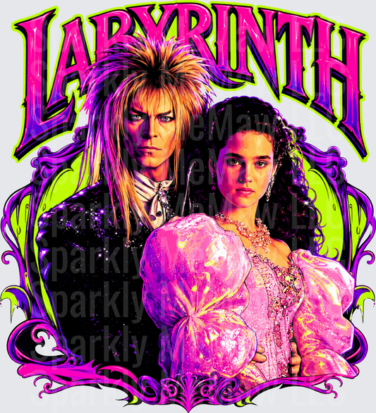 Labyrinth Jareth and Sarah Neon Art Nouveau Portrait DTF Transfer for fabrics