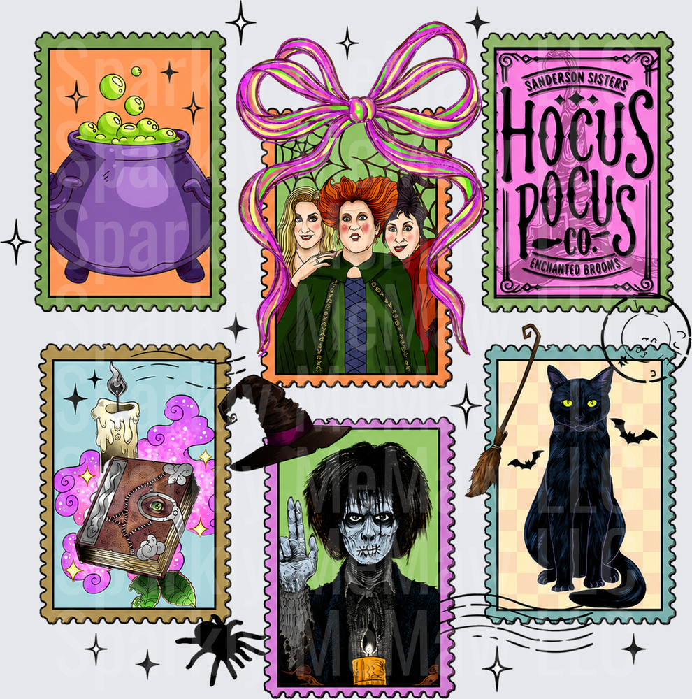 Hocus Pocus Sanderson Sisters Stamp Collage is a UV DTF Decal