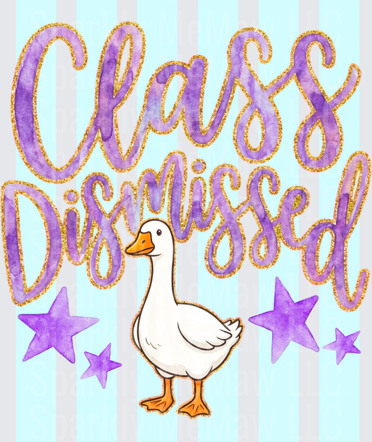 Class Dismissed Purple Glitter Script White Goose Stars UV DTF Decal