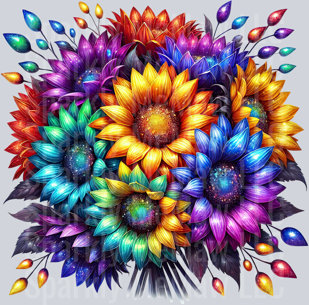 4 Rainbow Sunflower UV DTF Clip Art Decal