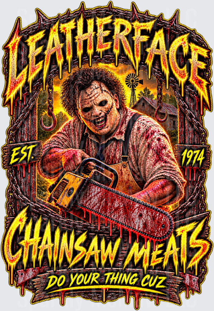 Leatherface Chainsaw Meats Est. 1974 UV DTF Decal