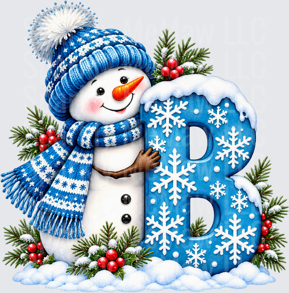 Snowman Letter B Christmas UV DTF Decal
