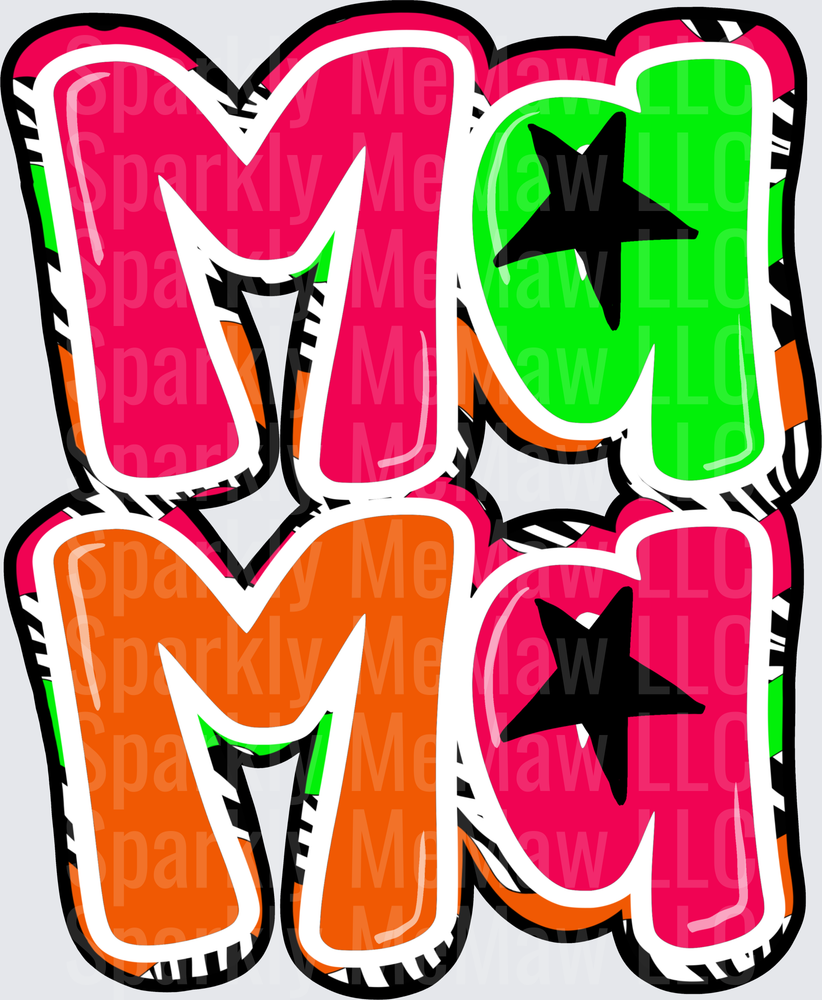 Colorful MAMA Letters with Black Stars UV DTF Decal