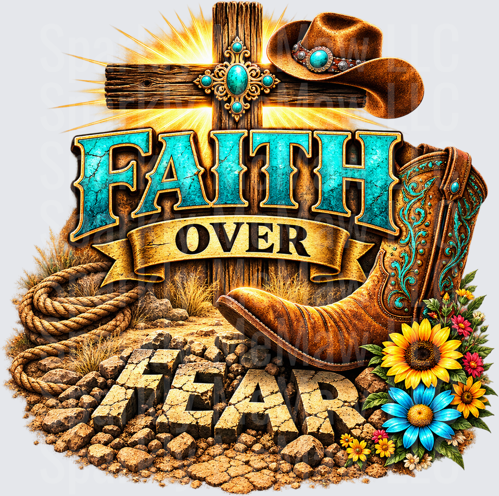Faith Over Fear Western Cross UV DTF Decal