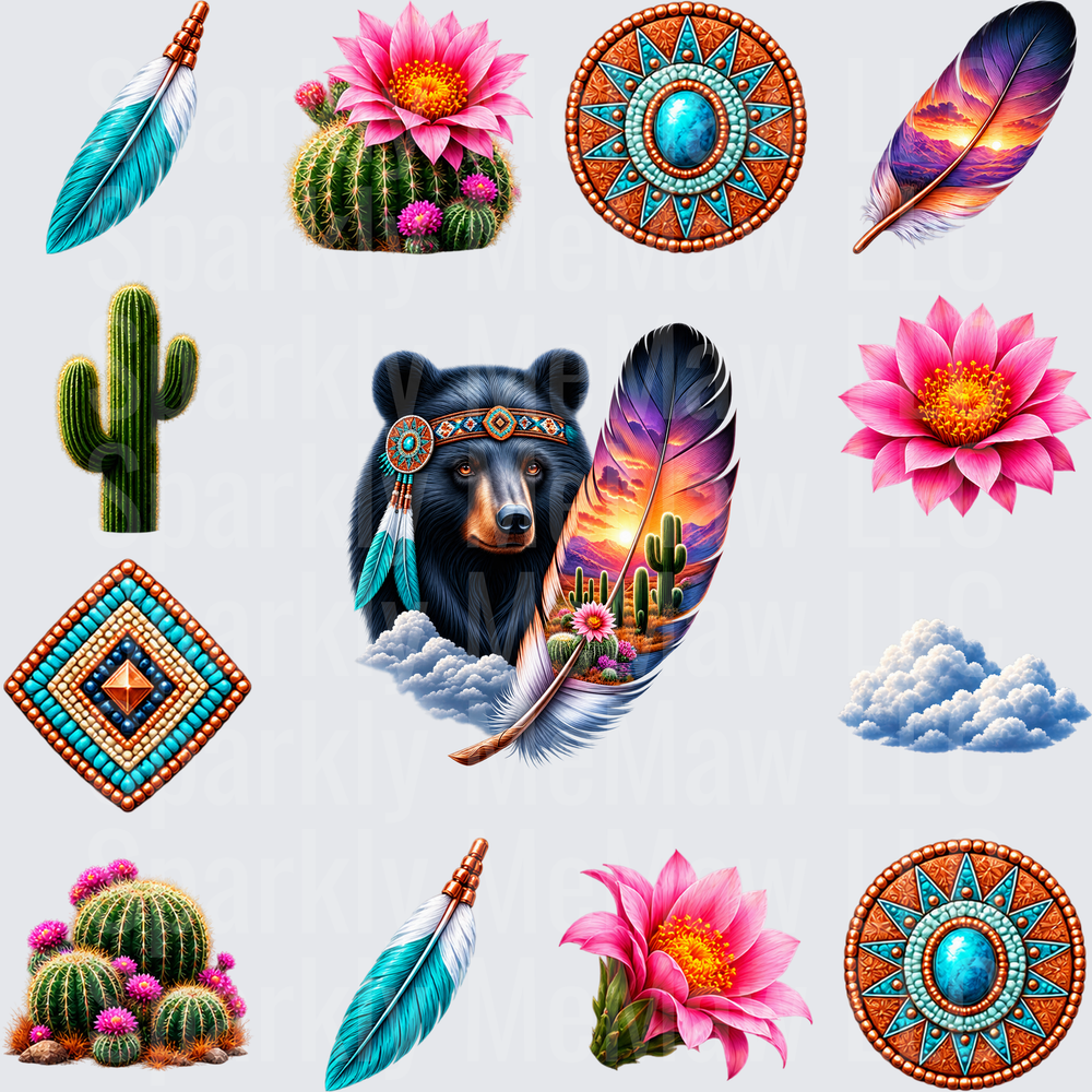 Native Bear Southwest Boho Elements 10X10 UV DTF Full Sheet