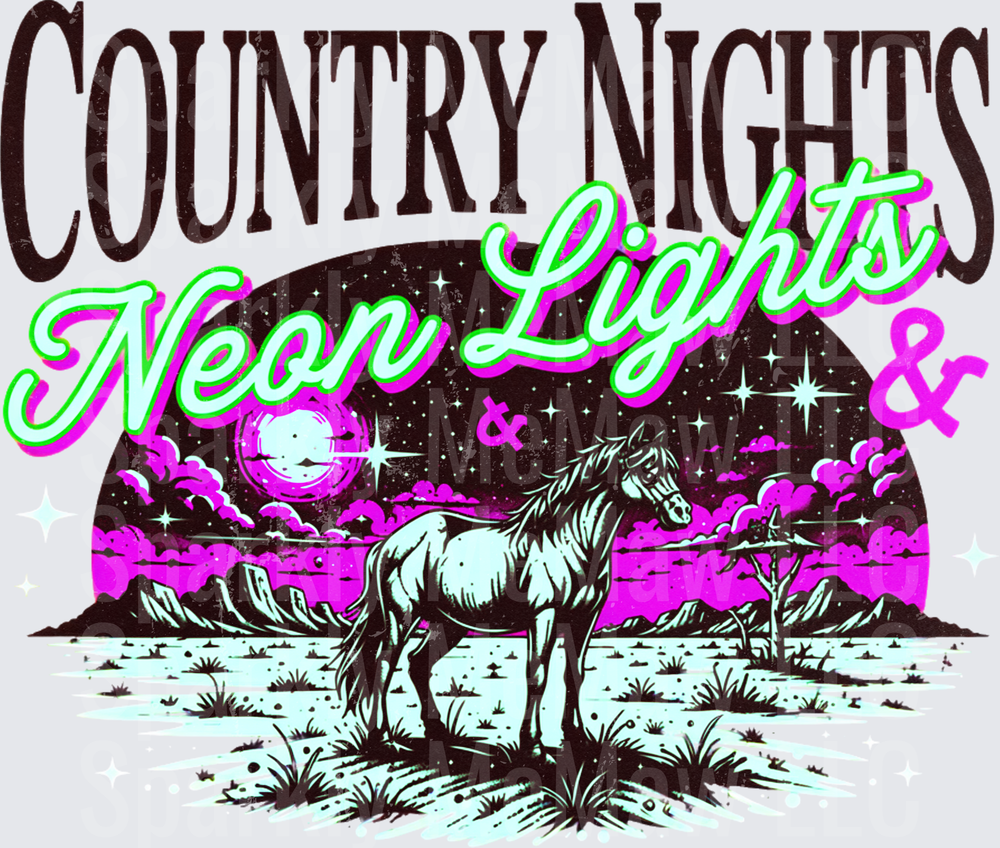 Country Nights & Neon Lights Wild Horse Desert Moon Starry Sky UV DTF Decal