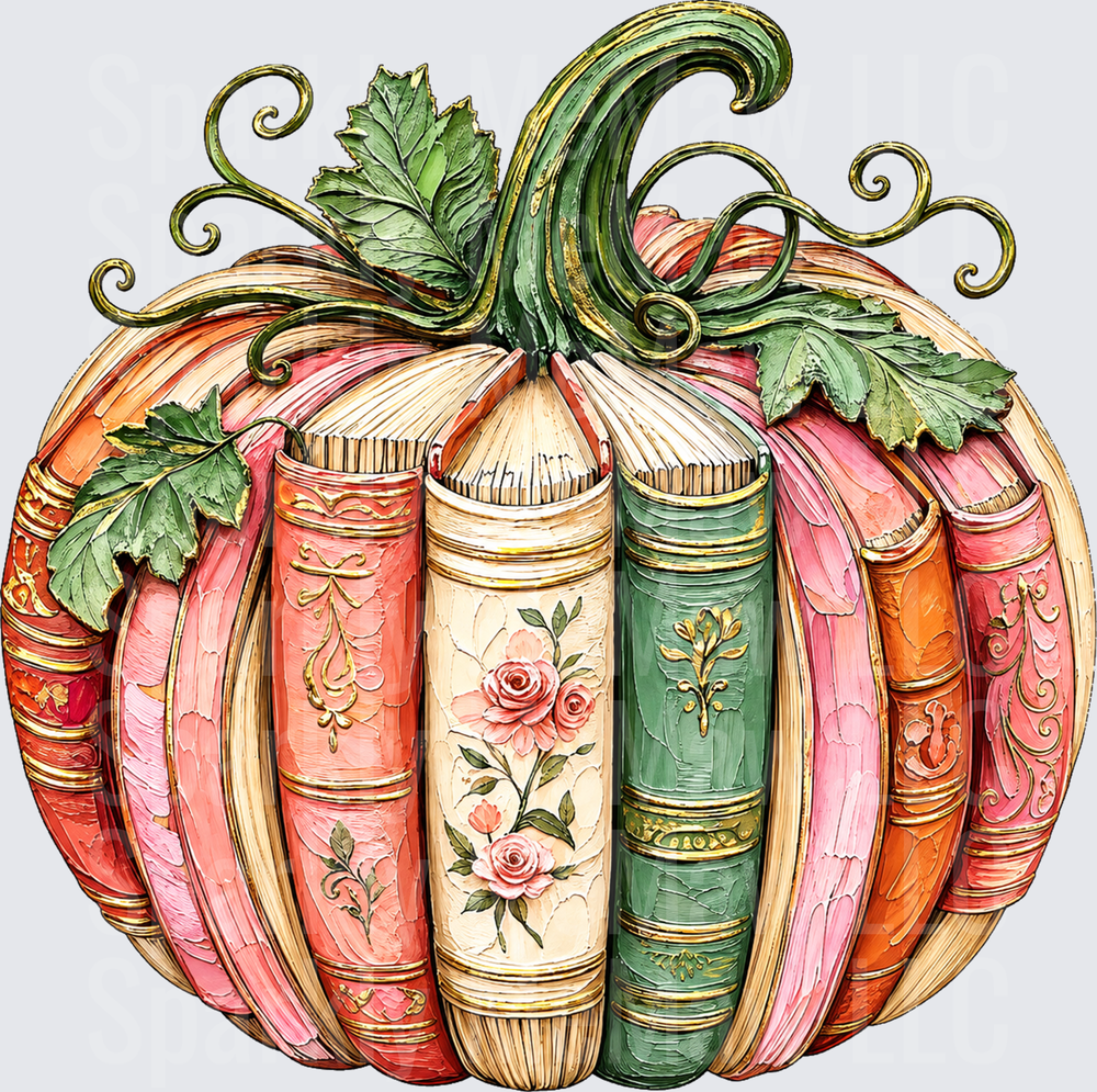Floral Book Pumpkin UV DTF Decal