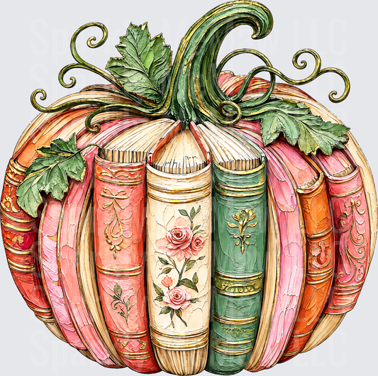 Floral Book Pumpkin UV DTF Decal