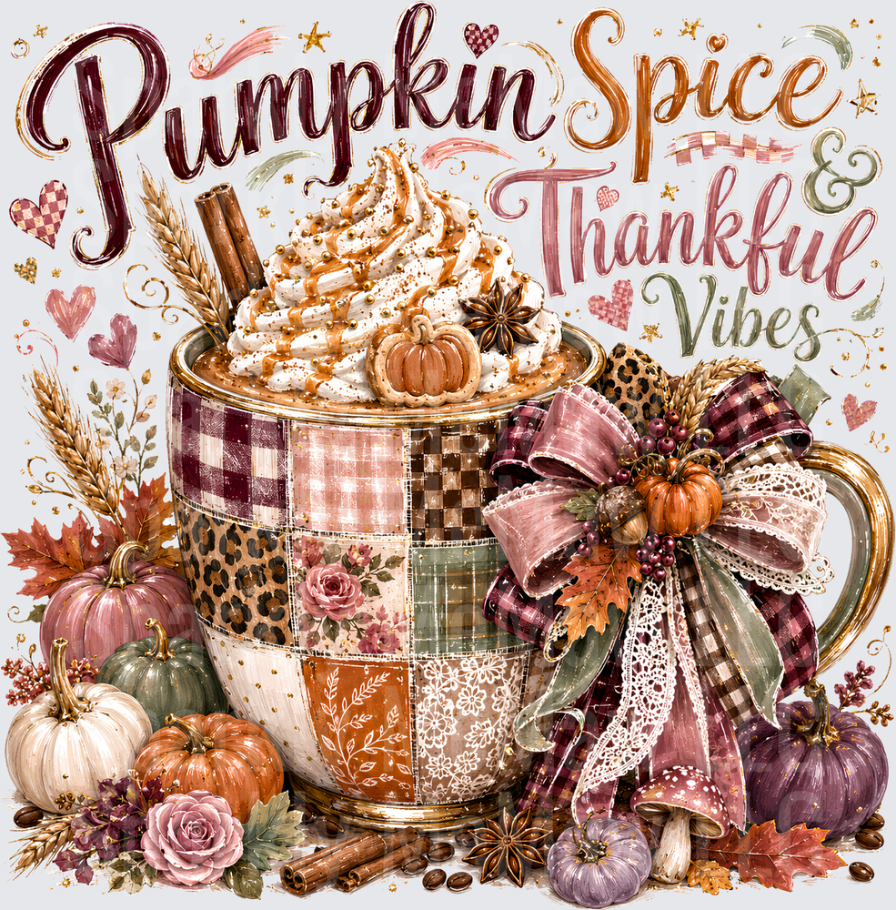 Pumpkin Spice Thankful Vibes DTF Transfer for fabrics