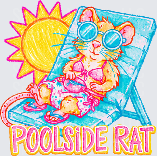 Poolside Rat Retro Summer Cat in Bikini Lounging on Beach Chair DTF Transfer