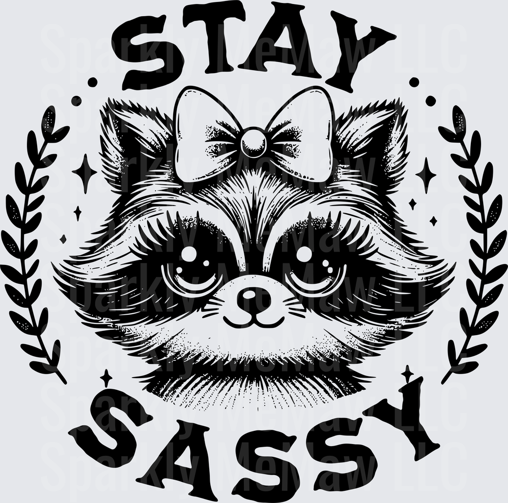 Stay Sassy Raccoon with Bow and Floral Border UV DTF Decal