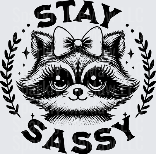 Stay Sassy Raccoon with Bow and Floral Border UV DTF Decal
