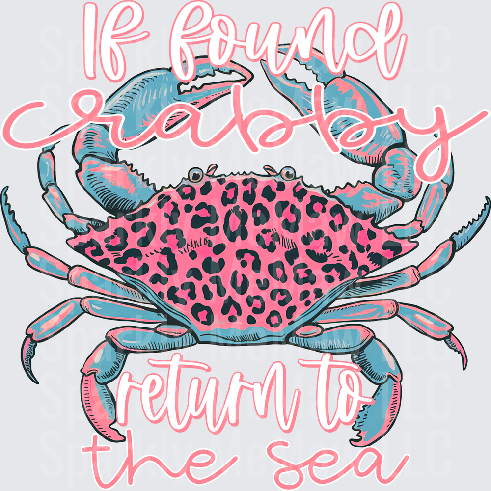 If Found Classy Return to the Sea Pink Leopard Print Crab UV DTF Decal