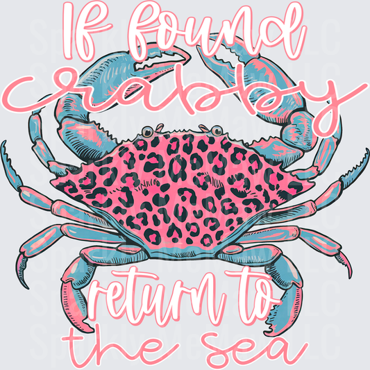 If Found Classy Return to the Sea Pink Leopard Print Crab UV DTF Decal