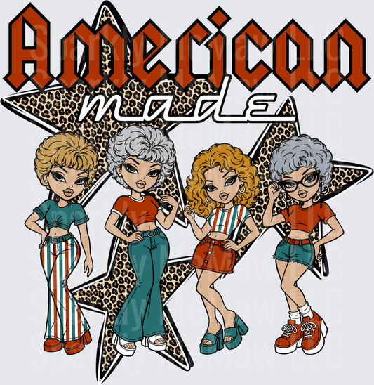 American Mode Four Sassy Women with Leopard Star Background UV DTF Decal