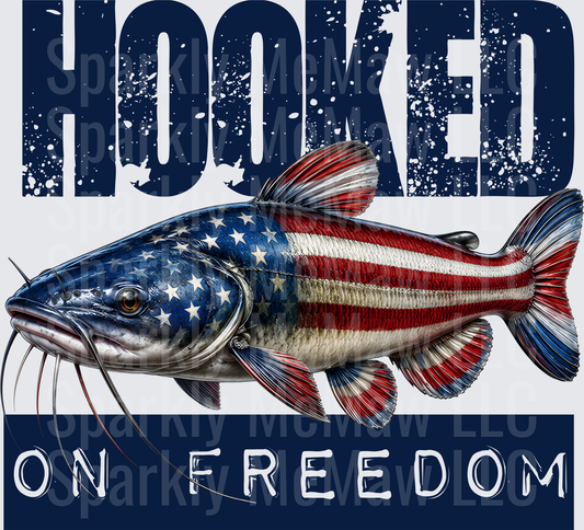 Hooked on Freedom American Flag Catfish Patriotic Fishing UV DTF Decal