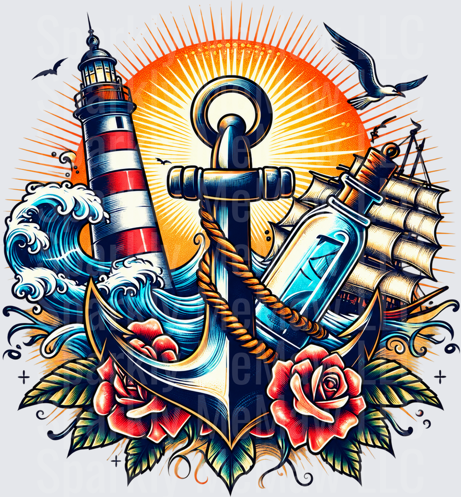 Nautical Anchor Sailor Tattoo UV DTF DECAL (HARD SMOOTH SURFACE)