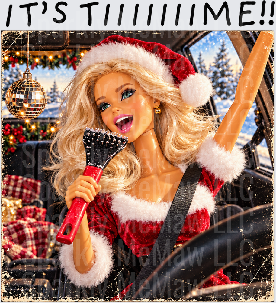 Barbie Christmas Santa Car DTF Transfer for Fabrics