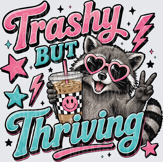Trashy But Thriving Raccoon with Heart Sunglasses and Iced Coffee UV DTF Decal