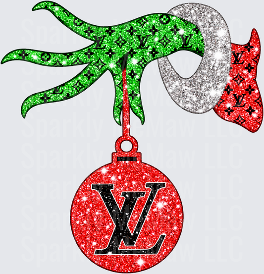 Grinch Hand LV Ornament DTF Transfer for Fabrics