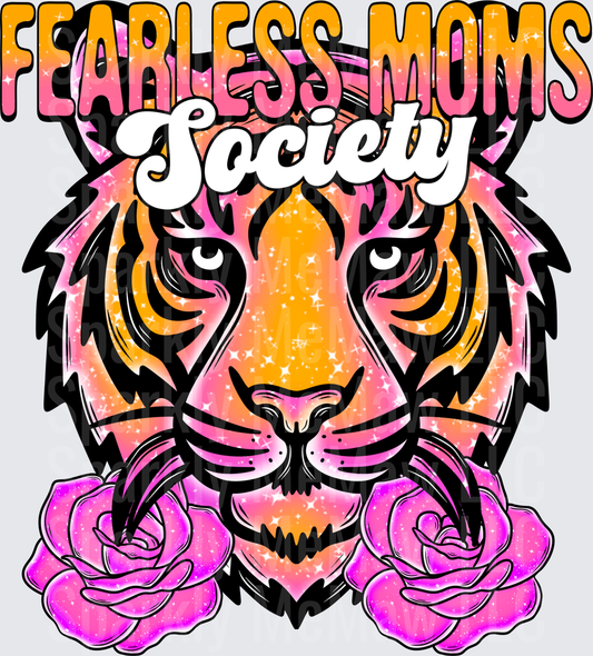Fearless Moms Society Glitter Tiger with Pink Roses UV DTF Decal