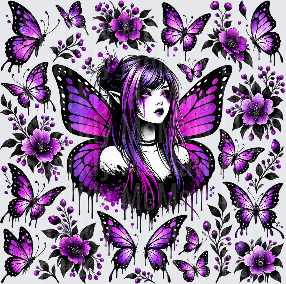 Gothic Dark Fairy Purple Butterfly Sheet 10x10 Cut and Stick UV Sheet
