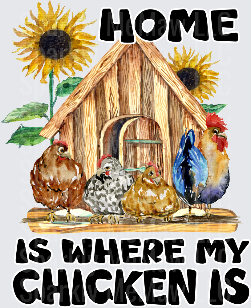 Home Is Where My Chicken Is Watercolor Chicken Coop Sunflower Design UV DTF Decal