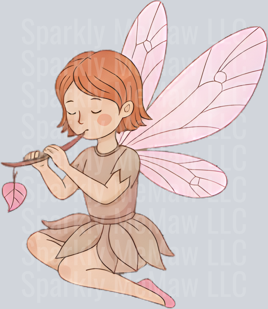 Garden Fairy with Pink Wings Playing Flute UV DTF Decal