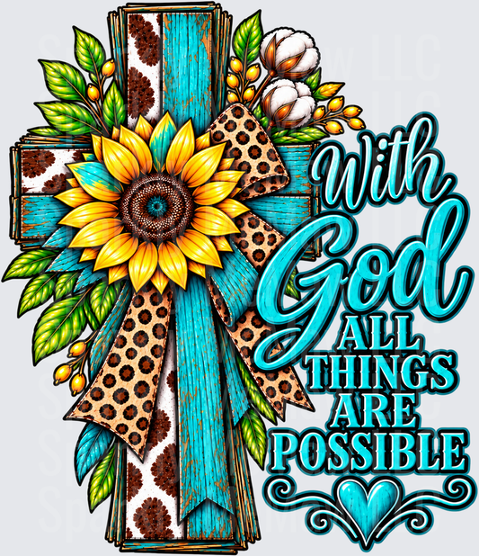 Sunflower Cross With God Possible DTF Transfer for Fabrics