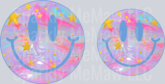 Smiley Decal Set UV DTF 4  inch and 5 inch decal (one set)